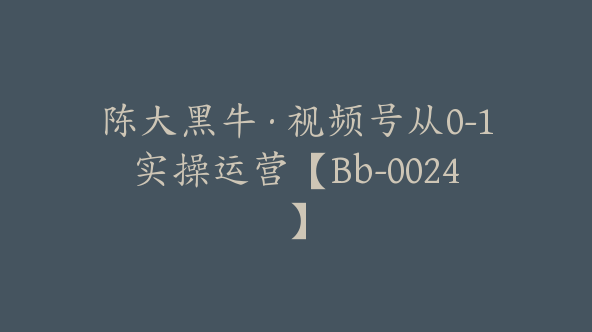 陈大黑牛·视频号从0-1实操运营【Bb-0024】