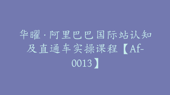 华曜·阿里巴巴国际站认知及直通车实操课程【Af-0013】