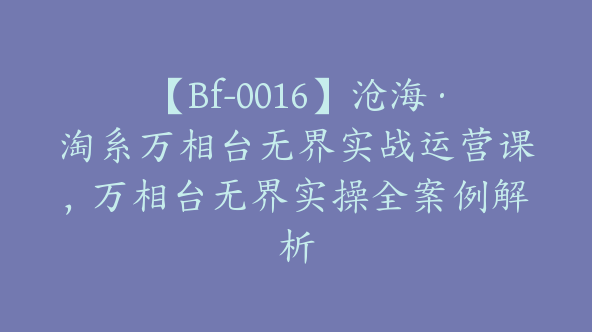 【Bf-0016】沧海·淘系万相台无界实战运营课，万相台无界实操全案例解析