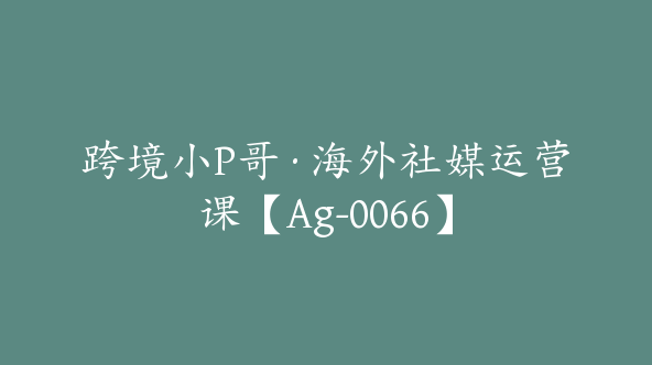 跨境小P哥·海外社媒运营课【Ag-0066】