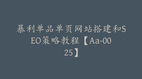 暴利单品单页网站搭建和SEO策略教程【Aa-0025】