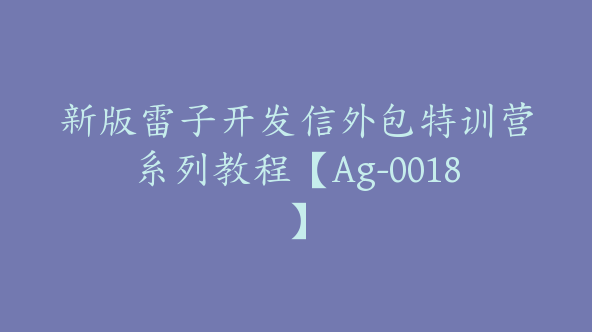 新版雷子开发信外包特训营系列教程【Ag-0018】