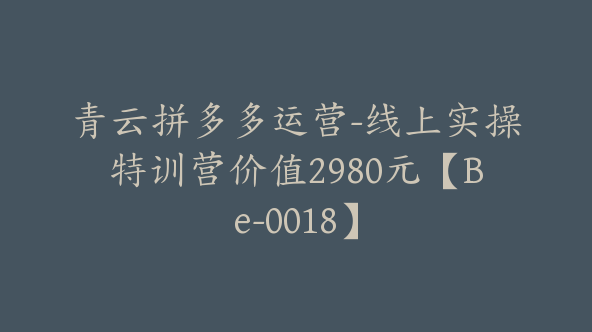 青云拼多多运营-线上实操特训营价值2980元【Be-0018】