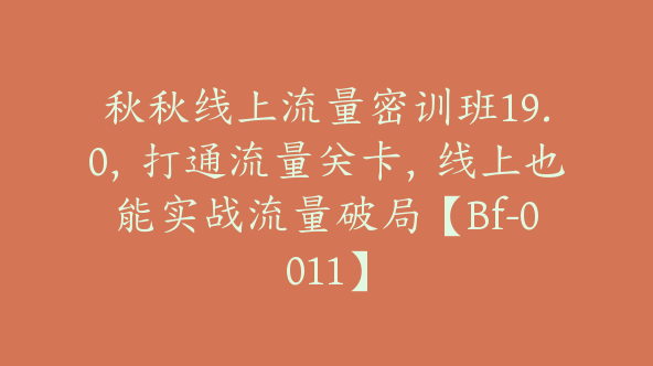 秋秋线上流量密训班19.0，打通流量关卡，线上也能实战流量破局【Bf-0011】