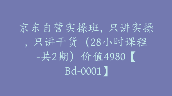 京东自营实操班，只讲实操，只讲干货（28小时课程-共2期）价值4980【Bd-0001】