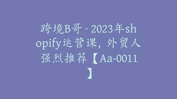 跨境B哥·2023年shopify运营课，外贸人强烈推荐【Aa-0011】