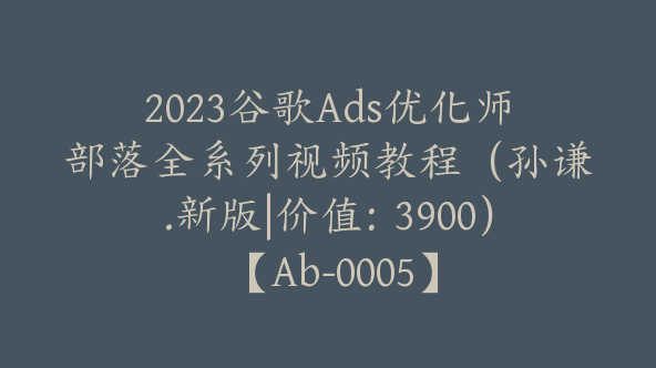 2023谷歌Ads优化师部落全系列视频教程（孙谦.新版|价值：3900） 【Ab-0005】