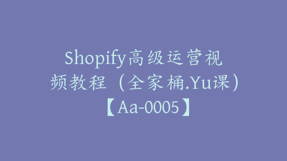 Shopify高级运营视频教程（全家桶.Yu课）【Aa-0005】