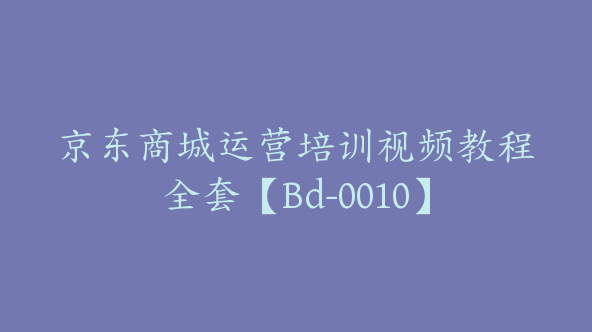 京东商城运营培训视频教程全套【Bd-0010】