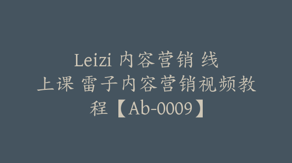 Leizi 内容营销 线上课 雷子内容营销视频教程【Ab-0009】