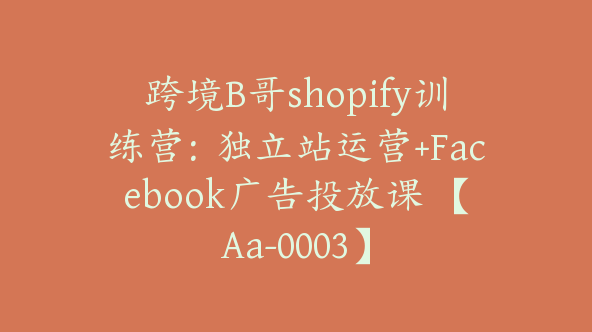 跨境B哥shopify训练营：独立站运营+Facebook广告投放课 【Aa-0003】