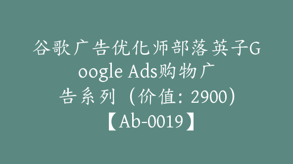 谷歌广告优化师部落英子Google Ads购物广告系列（价值：2900）【Ab-0019】