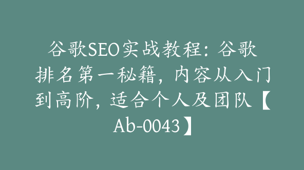 谷歌SEO实战教程：谷歌排名第一秘籍，内容从入门到高阶，适合个人及团队【Ab-0043】