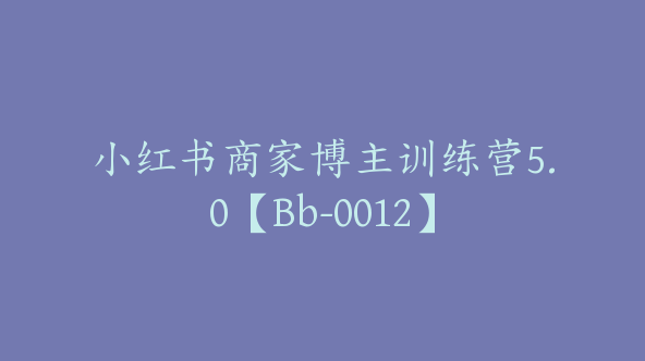 小红书商家博主训练营5.0【Bb-0012】