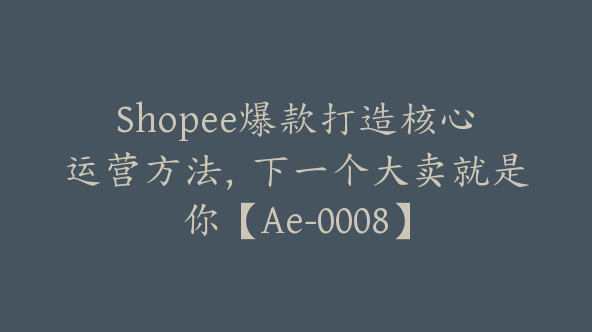 Shopee爆款打造核心运营方法，下一个大卖就是你【Ae-0008】