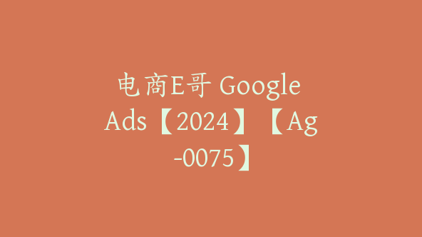 电商E哥 Google Ads【2024】【Ag-0075】