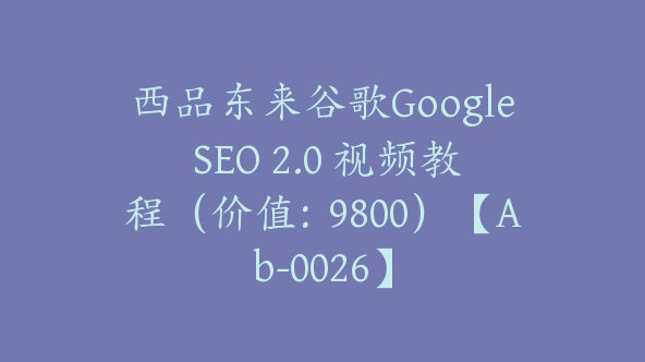 西品东来谷歌Google SEO 2.0 视频教程（价值：9800）【Ab-0026】