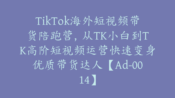 TikTok海外短视频带货陪跑营，从TK小白到TK高阶短视频运营快速变身优质带货达人【Ad-0014】