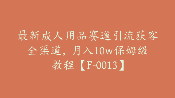 最新成人用品赛道引流获客全渠道，月入10w保姆级教程【F-0013】