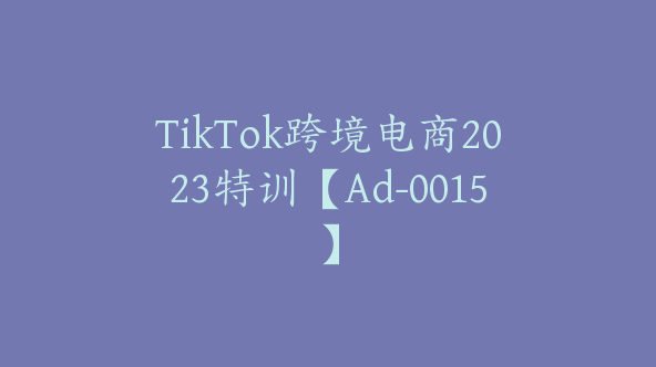 TikTok跨境电商2023特训【Ad-0015】