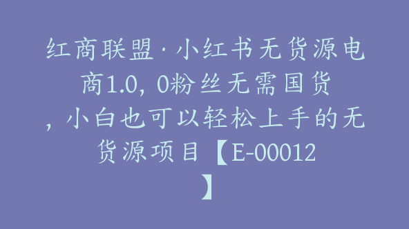 红商联盟·小红书无货源电商1.0，0粉丝无需国货，小白也可以轻松上手的无货源项目【E-00012】