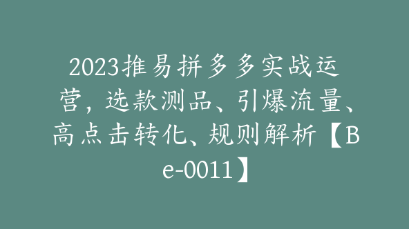 2023推易拼多多实战运营，选款测品、引爆流量、高点击转化、规则解析【Be-0011】