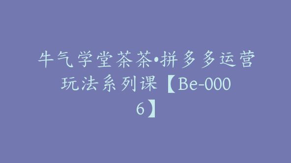 牛气学堂茶茶•拼多多运营玩法系列课【Be-0006】