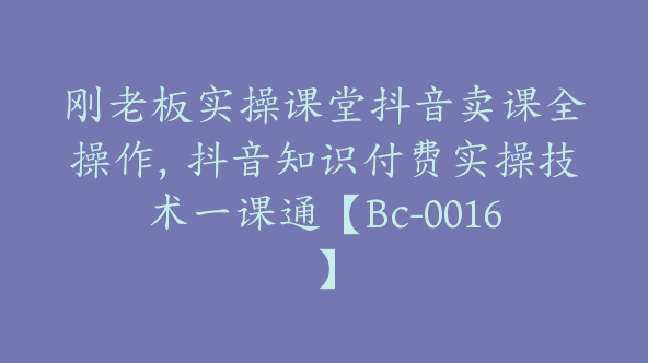 刚老板实操课堂抖音卖课全操作，抖音知识付费实操技术一课通【Bc-0016】