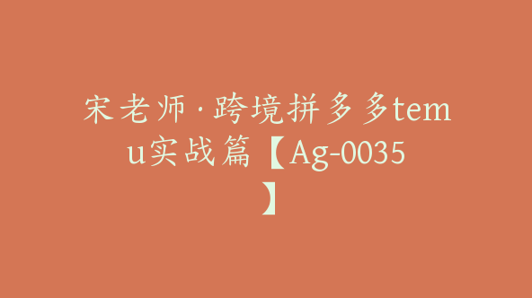 宋老师·跨境拼多多temu实战篇【Ag-0035】