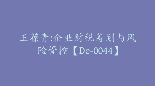 王葆青:企业财税筹划与风险管控【De-0044】