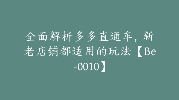 全面解析多多直通车，​新老店铺都适用的玩法【Be-0010】