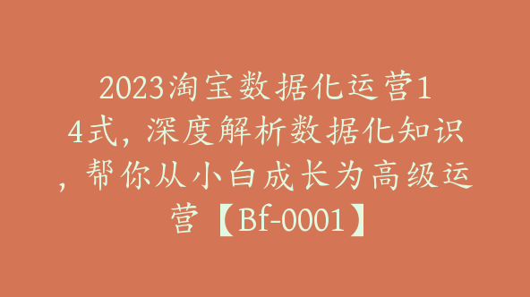 2023淘宝数据化运营14式，深度解析数据化知识，帮你从小白成长为高级运营【Bf-0001】