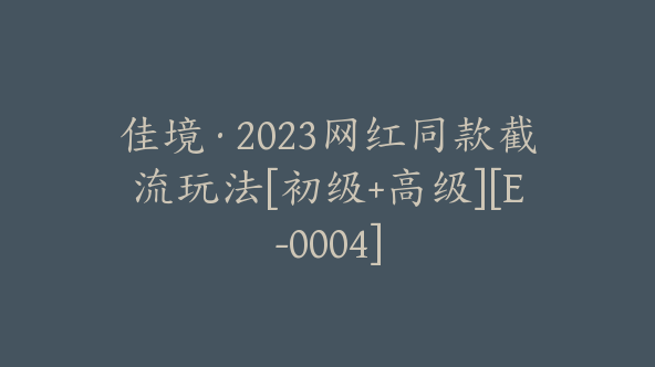 佳境·2023网红同款截流玩法[初级+高级][E-0004]