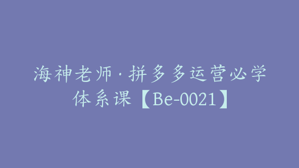 海神老师·拼多多运营必学体系课【Be-0021】