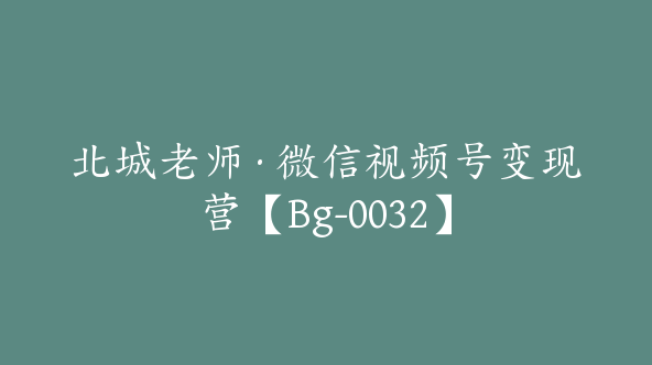 北城老师·微信视频号变现营【Bg-0032】