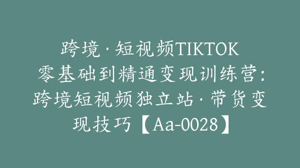 跨境·短视频TIKTOK零基础到精通变现训练营：跨境短视频独立站·带货变现技巧【Aa-0028】