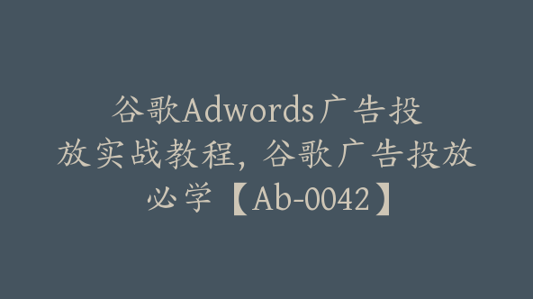 谷歌Adwords广告投放实战教程，谷歌广告投放必学【Ab-0042】