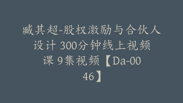 臧其超-股权激励与合伙人设计 300分钟线上视频课 9集视频【Da-0046】