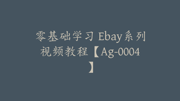 零基础学习 Ebay系列视频教程【Ag-0004】