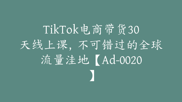 TikTok电商带货30天线上课，不可错过的全球流量洼地【Ad-0020】