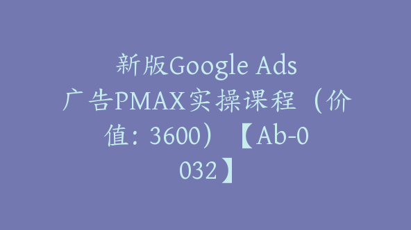 新版Google Ads广告PMAX实操课程（价值：3600）【Ab-0032】