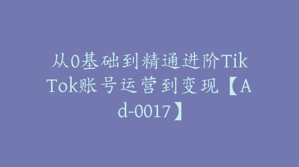 从0基础到精通进阶TikTok账号运营到变现【Ad-0017】