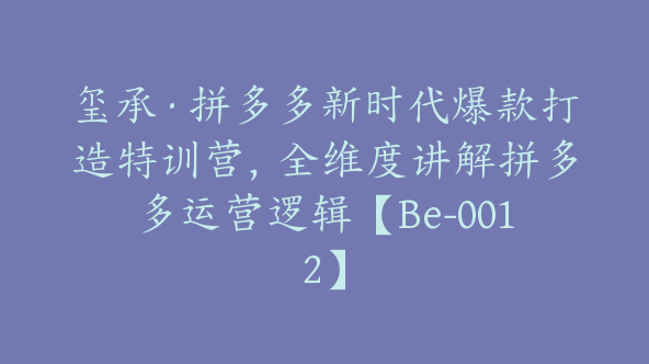 玺承·拼多多新时代爆款打造特训营，全维度讲解拼多多运营逻辑【Be-0012】