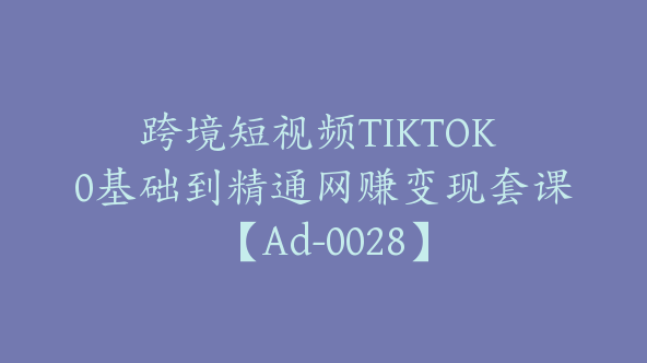 跨境短视频TIKTOK 0基础到精通网赚变现套课【Ad-0028】