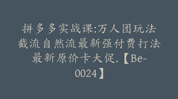 拼多多实战课:万人团玩法截流自然流最新强付费打法最新原价卡大促.【Be-0024】