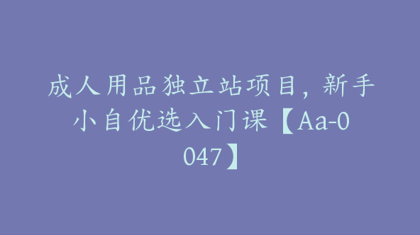 成人用品独立站项目，新手小自优选入门课【Aa-0047】