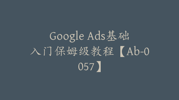 Google Ads基础入门保姆级教程【Ab-0057】