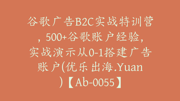 谷歌广告B2C实战特训营，500+谷歌账户经验，实战演示从0-1搭建广告账户(优乐出海.Yuan)【Ab-0055】