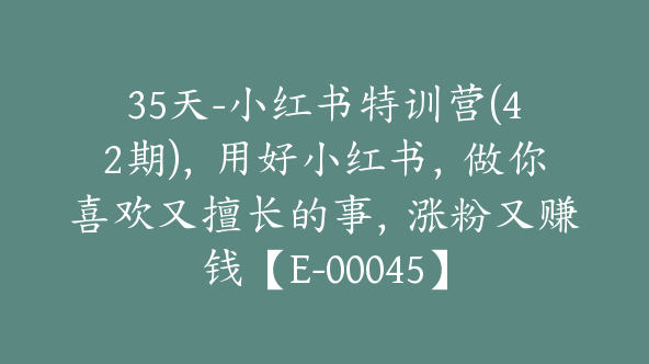 35天-小红书特训营(42期)，用好小红书，做你喜欢又擅长的事，涨粉又赚钱【E-00045】