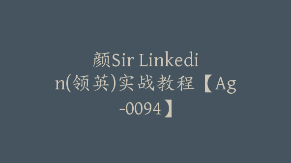 颜Sir Linkedin(领英)实战教程【Ag-0094】